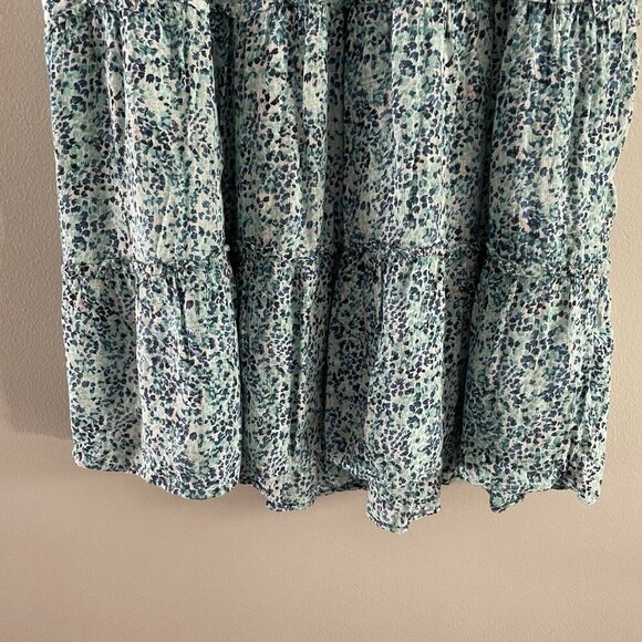LOFT Women Plus 16 Blue Floral Wildflower Boho Pull-On Tiered Flippy Mini Skirt - Picture 3 of 8